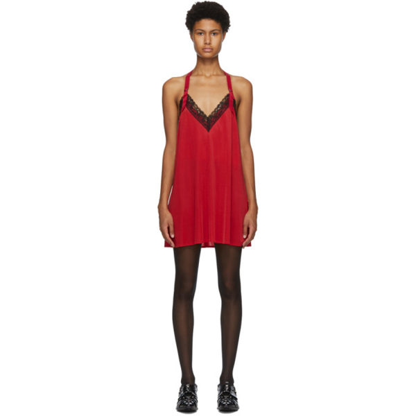 red lace slip dress