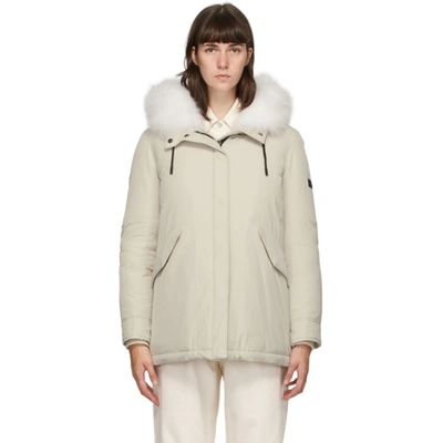 Yves Salomon Beige Down Hooded Jacket In B2426 Mast