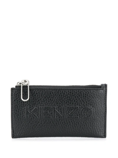 Kenzo Imprint Zipped Grained Leather Cardholder In Black