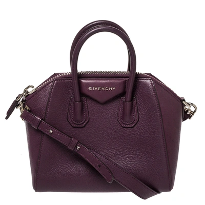 Pre-owned Givenchy Plum Leather Mini Antigona Satchel In Purple