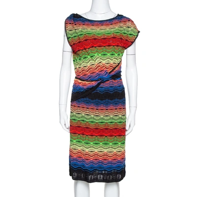 Pre-owned M Missoni Multicolor Wavy Linen Blend Knit Sleeveless Dress M