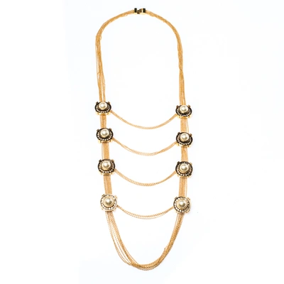 Pre-owned Alexander Mcqueen Faux Pearl & Crystal Station Layered Necklace In Gold