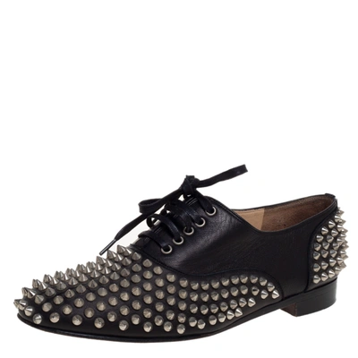 Pre-owned Christian Louboutin Black Leather 'freddy' Spike Lace Up Oxfords Size 39.5