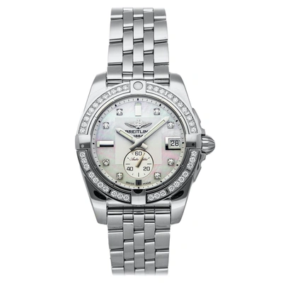 Pre-owned Breitling Mop Diamonds Stainless Steel Galactic A37330531a1a1 Women's Wristwatch 36 Mm In White