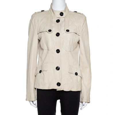Pre-owned Burberry Beige Leather Button Front Jacket M