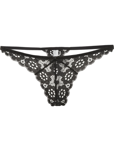 Fleur Du Mal Crochet Lace Simple Thong In Black