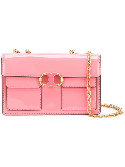 Tory Burch Gemini Link Cosmo Pink Patent Leather Chain Shoulder Bag |  ModeSens