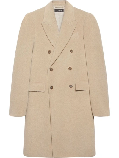 Balenciaga Oversized Double-breasted Brushed Alpaca And Virgin Wool-blend Coat In Neutrals