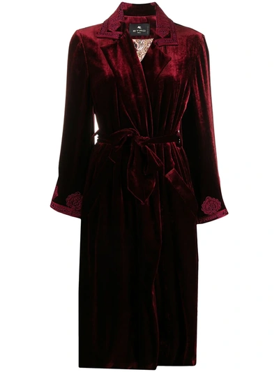 Etro Embroidered Velvet Coat In Burgundy