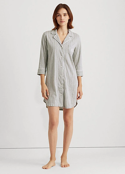 Lauren Ralph Lauren Striped Cotton Sleep Shirt In Grey Stripe