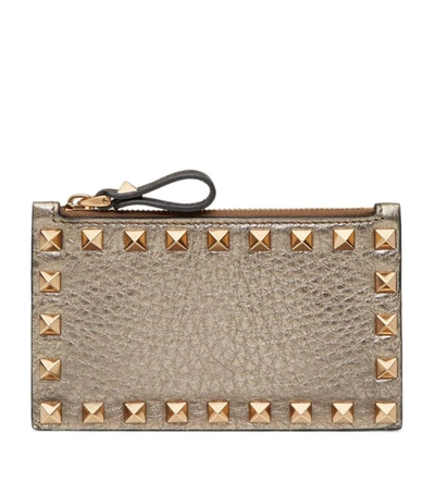 Valentino Garavani Metallic Leather Rockstud Zip Card Holder