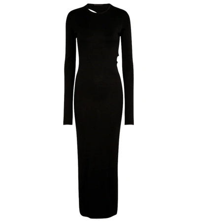 Helmut Lang Back Cutout Long Sleeve Cotton Dress In Black