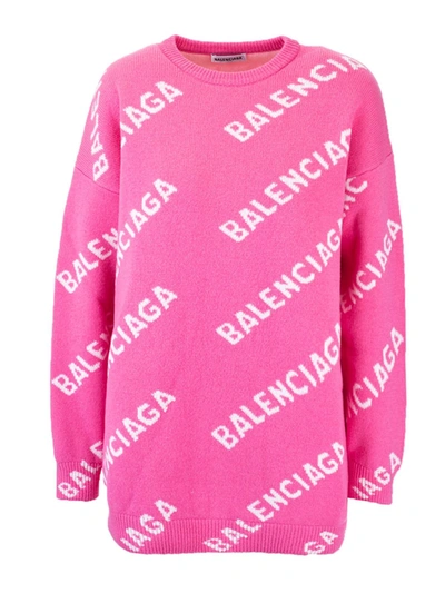 Balenciaga Pink Pullover With Allover Logo