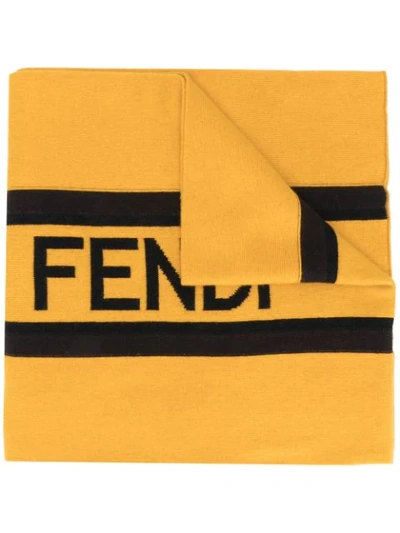 Fendi Intarsia-knit Logo Scarf In Yellow