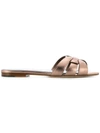 Saint Laurent Women's Tribute Metallic Leather Slides In Metal Blush