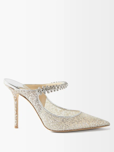 Jimmy Choo Bing 100 Crystal-embellished Glitter-tulle Heeled Mules In Silver