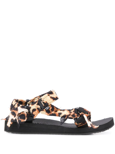 Arizona Love Trekky Leopard-print Gauze-trimmed Canvas Sandals In Black