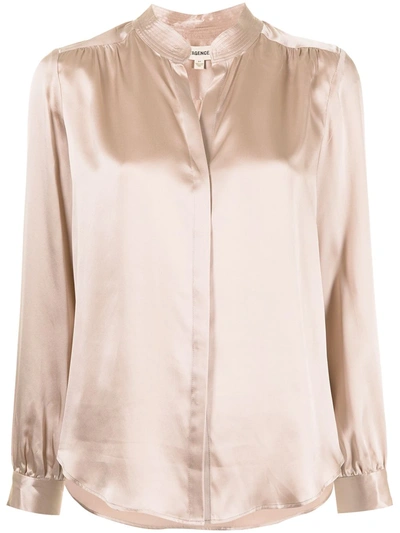 L Agence Bianca Band Collar Blouse In Brown