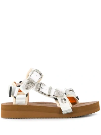 Suicoke Buckle-embellished Flatform Sandals In White