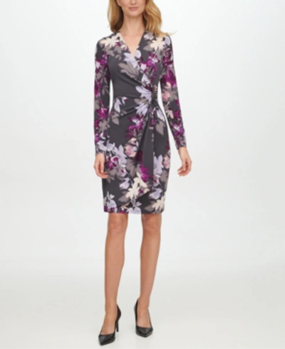 calvin klein purple floral dress Calvin Klein Women's Scuba Floral-Print Sheath Dress
