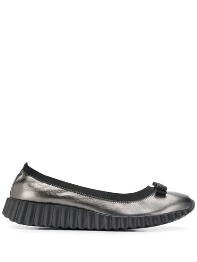 Ferragamo Dolly Leather Slip On Trainers In Grey
