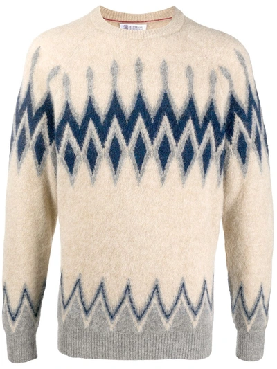 Brunello Cucinelli Men's Fair Isle Alpaca-blend Sweater In Beige