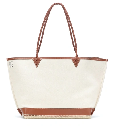 Altuzarra Espadrille Large Leather And Jute-trimmed Canvas Tote In Cream