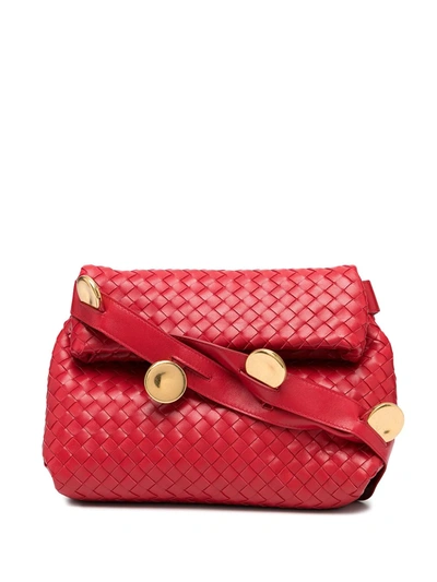 Bottega Veneta The Fold Intrecciato Leather Shoulder Bag In Red
