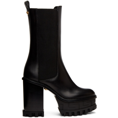 Embellished Leather Platform Chelsea Boots In Black