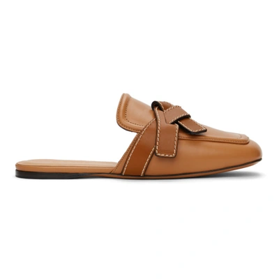 Loewe Gate Two-tone Topstitched Leather Slippers In Beige