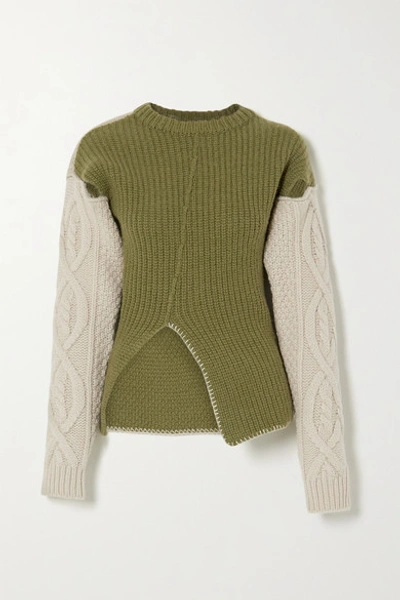 Andersson Bell Mollyna Cutout Two-tone Cable-knit Wool Sweater In Ivory