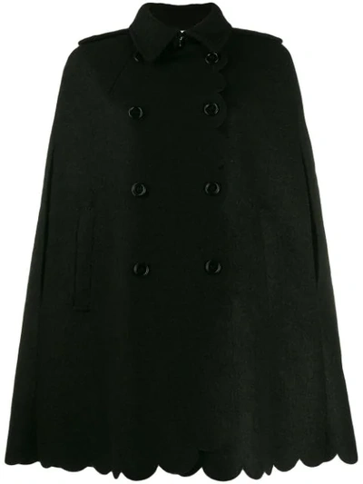 Red Valentino Double-breasted Scalloped Wool-blend Cape In Black