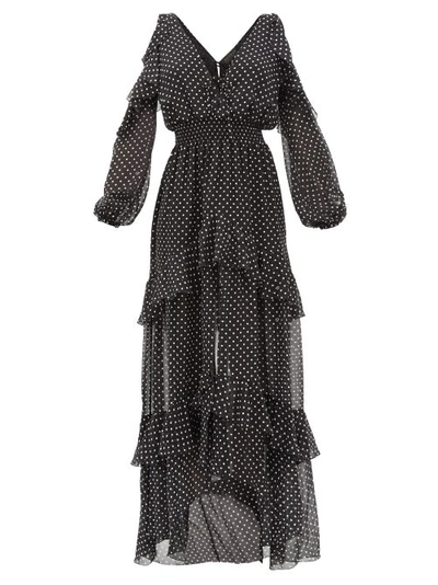Dundas Cold-shoulder Ruffled Polka-dot Silk-chiffon Maxi Dress In Black Dots