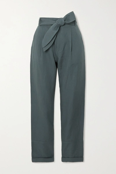 Apiece Apart Bendita Belted Linen And Cotton-blend Twill Straight-leg Pants In Gray