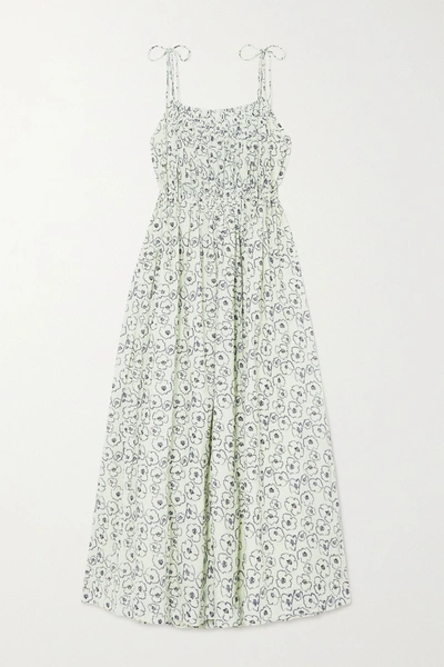 Apiece Apart Cecile Shirred Floral-print Organic Cotton Maxi Dress In White