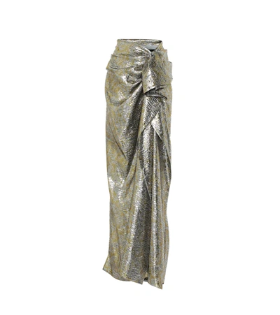 Dries Van Noten Draped Metallic Silk-blend Lamé Maxi Skirt In Silver
