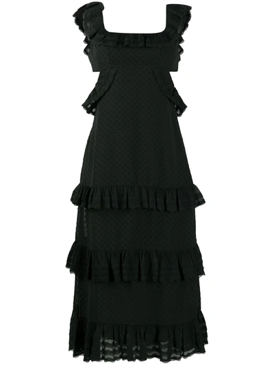 Zimmermann Ruffled Chiffon And Lace-trimmed Swiss-dot Crepe Midi Dress In Black