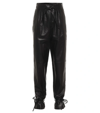 Isabel Marant Duardo Tied-ankle Leather Tapered Trousers In Black