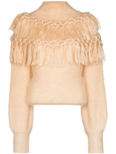Zimmermann Ladybeetle Tasseled Mohair And Silk-blend Sweater In Neutrals