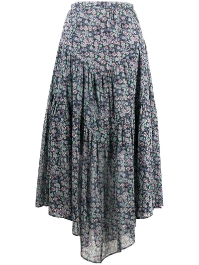 Isabel Marant Étoile Pabna Asymmetric Floral-print Cotton-voile Midi Skirt In Purple