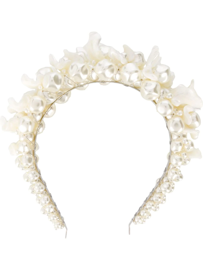Simone Rocha Daisy Silver-tone, Mother-of-pearl And Faux Pearl Headband In White