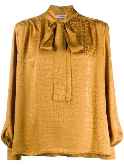 Anine Bing Delilah Pussy-bow Silk-satin Jacquard Blouse In Gold