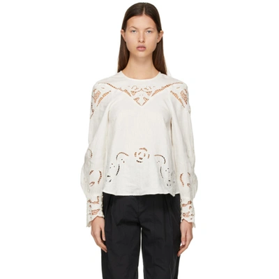 Isabel Marant Emmett Guipure Lace-trimmed Embroidered Linen Blouse In Ecru