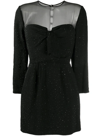 Saint Laurent Chiffon-trimmed Crystal-embellished Crepe Mini Dress In Black