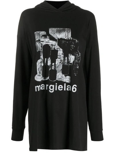 Mm6 Maison Margiela Oversized Printed Cotton-jersey Hoodie In Black