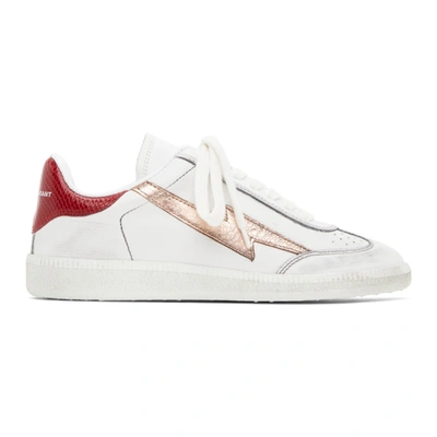 Isabel Marant Bryce Distressed Metallic-trimmed Snake-effect And Smooth Leather Trainers In Oro Rosa