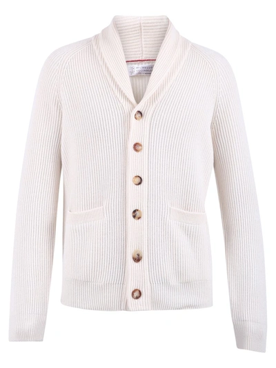 Brunello Cucinelli Ribbed Knit Cardigan In Bianco