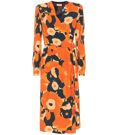 Dries Van Noten Floral Wrap Dress In Orange