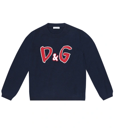 Dolce & Gabbana Logo-embroidered Wool Sweater In Blue