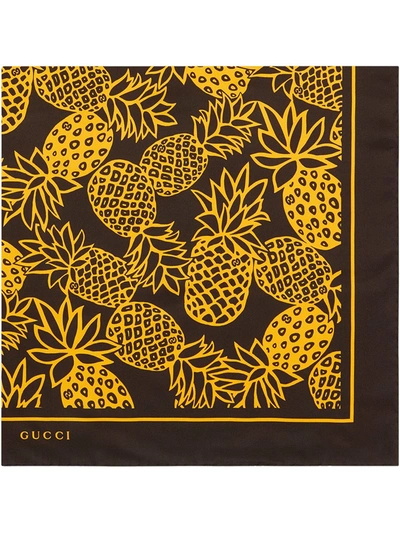 Gucci Pineapple-print Silk-twill Scarf In Brown